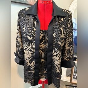 VTG R&M Richards Black And Gold Evening Top Open Front Jacket Sz 8